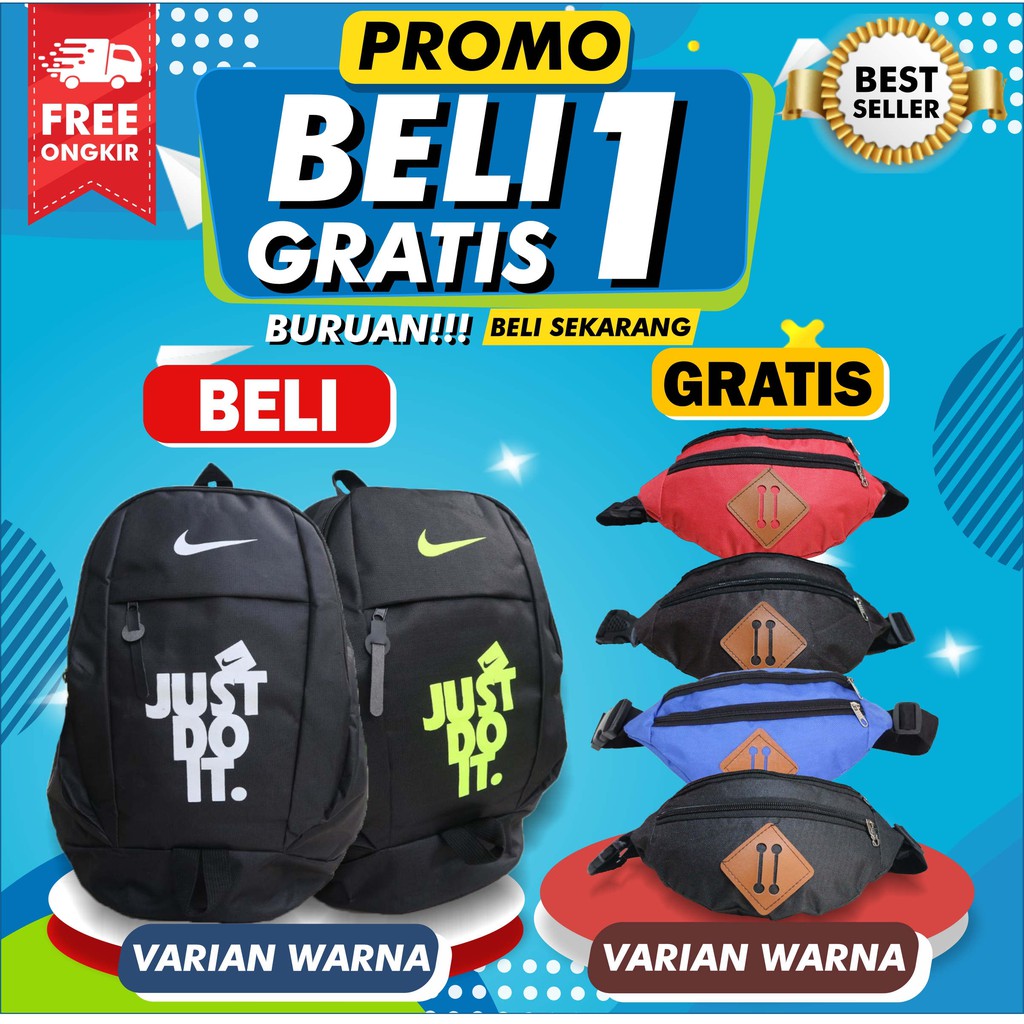 BELI 1 GRATIS 1 RANSEL SEKOLAH COWOK SMP SMA KULIAH TAS GENDONG KUAT WAISTBAG WAIST BAG DISTRO KEREN