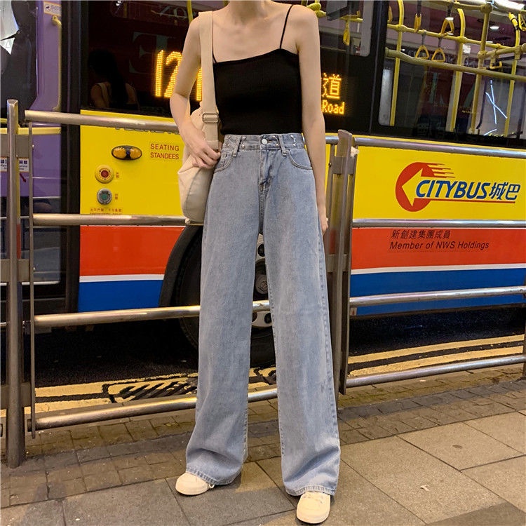 Korean New Women's Loose High Waist Wide Leg pengait celana jeans