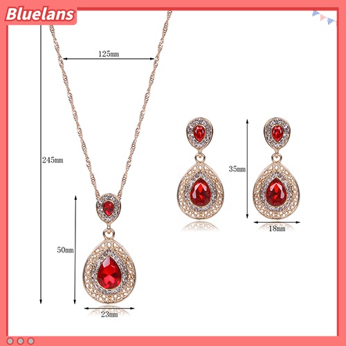 Set Perhiasan Kalung Dan Anting Bentuk Oval Aksen Berlian Imitasi Untuk Wanita