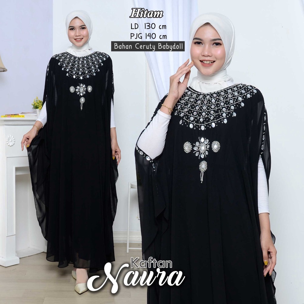 Arnis Kaftan Naura Jumbo Full Payet Mewah Bahan Ceruty Babydoll Fashion Muslim Gamis Kondangan