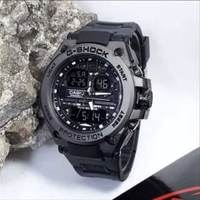 GSHOCK RING BESI GST-8600 CASIO DIGITAL ANALOG JAM TANGAN LAKI LAKI COWOK RUBBER HITAM