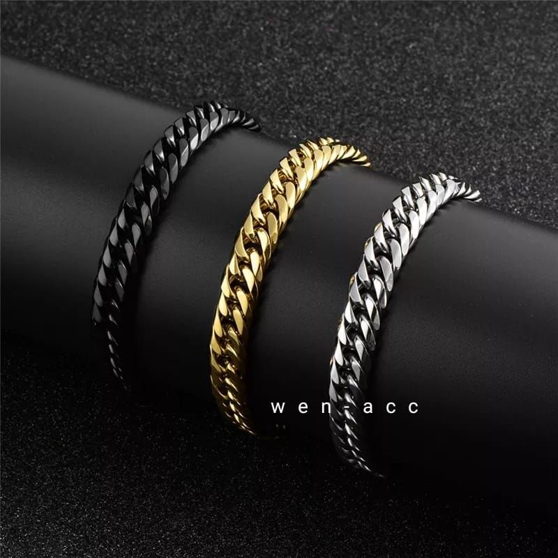 Gelang Rantai Gold dan Silver Titanium Gelang Hitam Pria dan Wanita