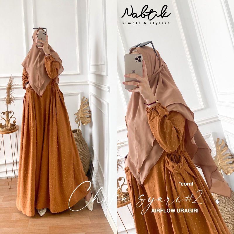 RESTOK CHIKA SYARI WARNA BARU   GAMIS MUSLIMAH INCLUDE JILBAB CHIKA SYARI #2  ORI BY NABTIK