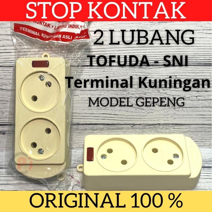 TOFUDA Stop Kontak Terminal Listrik Gepeng 2L 2 Lubang Ada Indikator