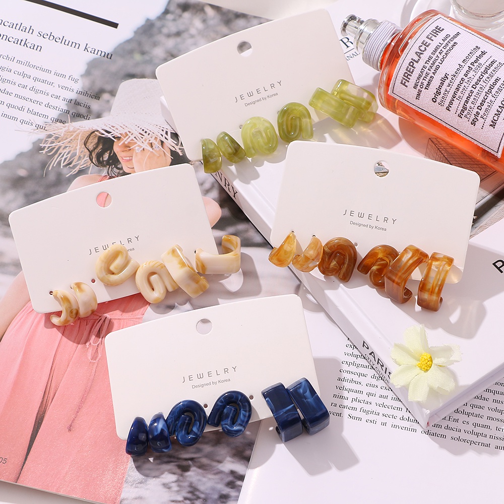 Set Anting Hoop Drop Bahan Resin Akrilik Warna-Warni Untuk Wanita
