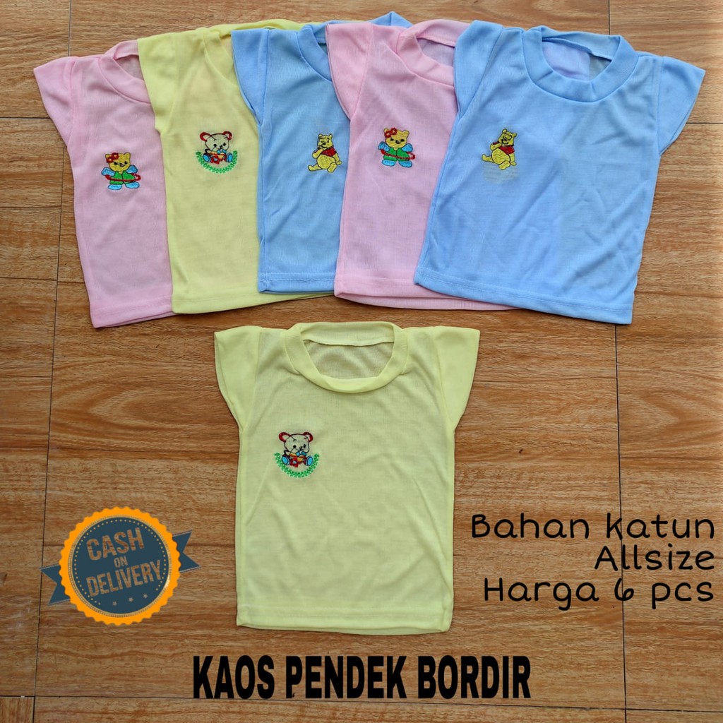 1 LUSIN (12 pcs) Kaos bayi pendek BORDIR perlengkapan bayi lahir