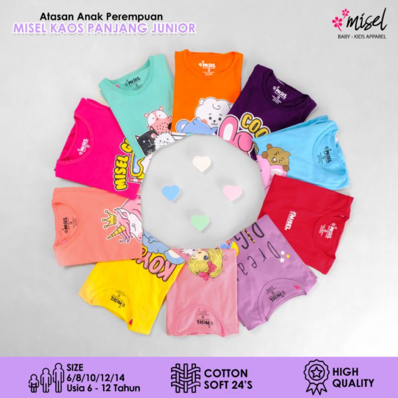 T'shirt Tangan Panjang Anak Perempuan , Kaos anak cewek usia 5-13 tahun