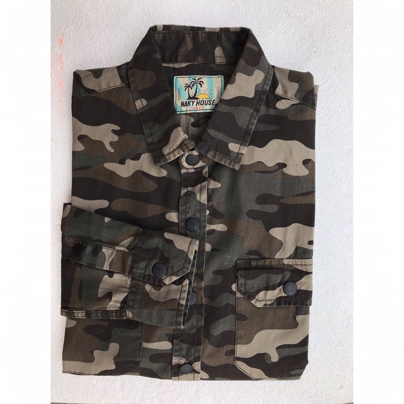 Kemeja Army Pria Lengan Panjang Motiv Loreng || NAKY HOUSE