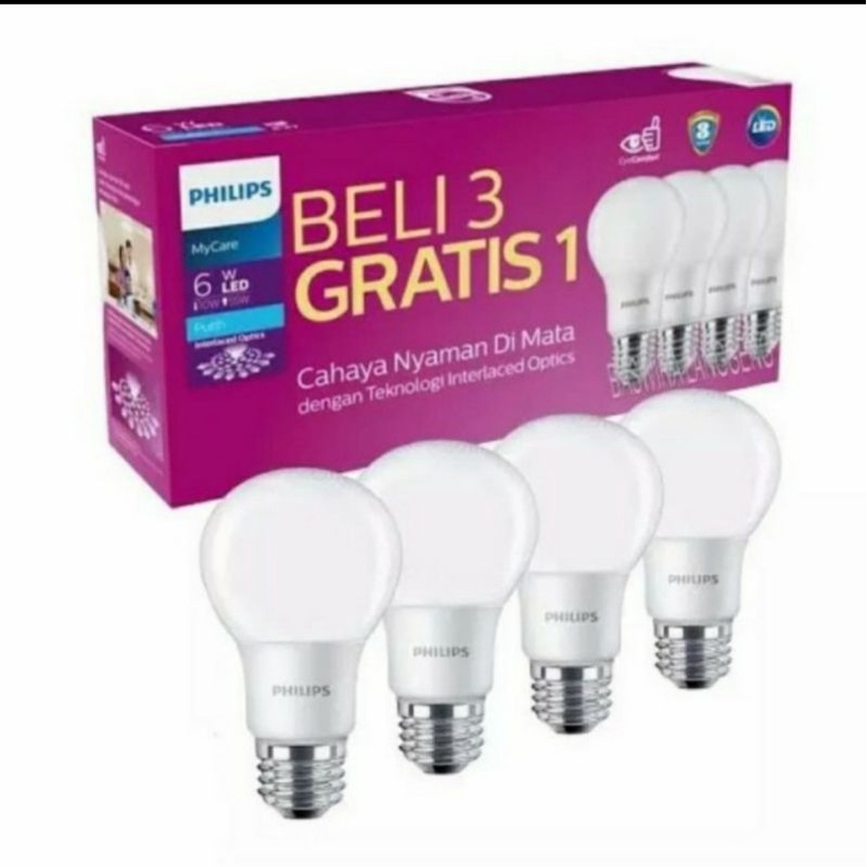 lampu philips led 6w (pack 3gratis1)