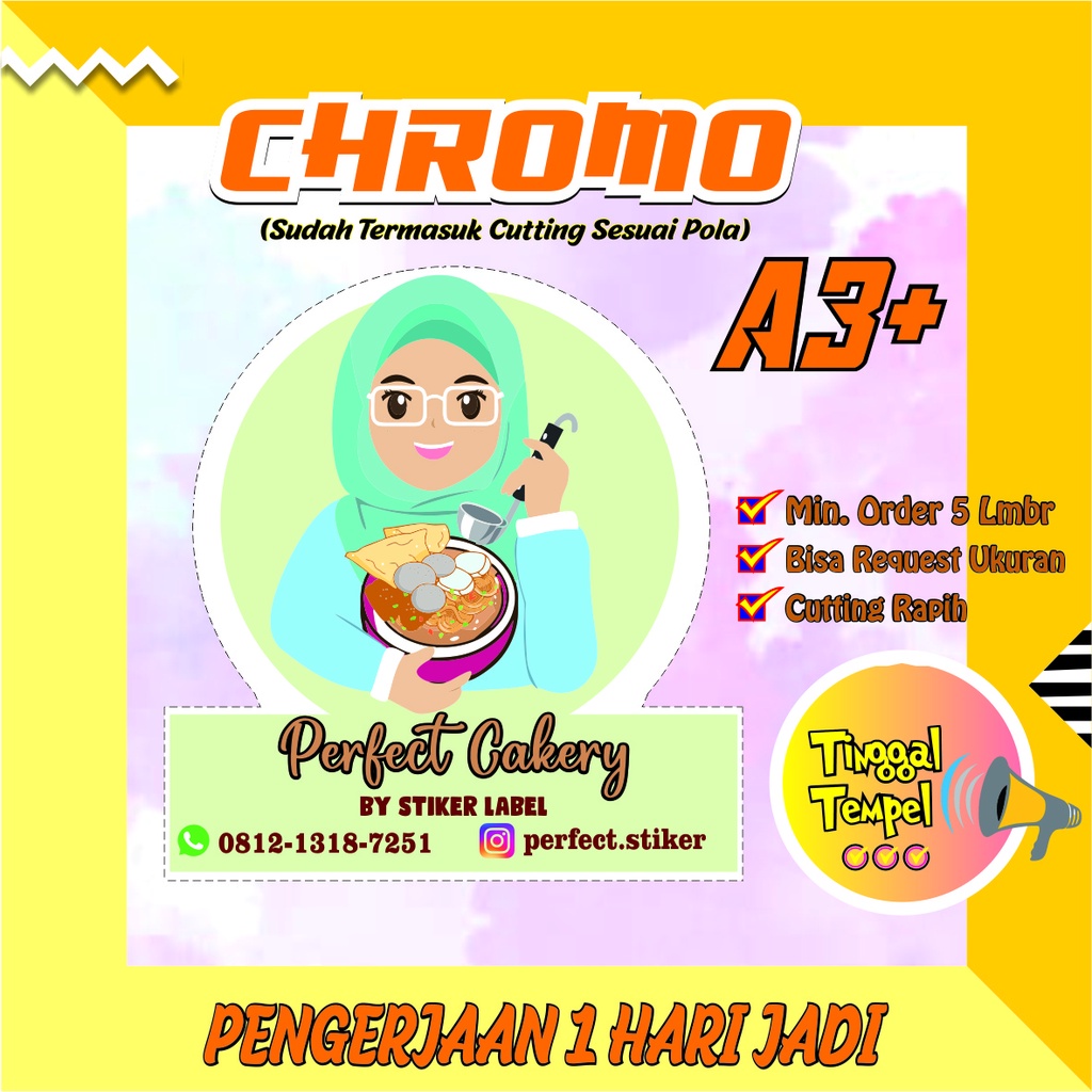 

STIKER LABEL CROMO A3+ / STIKER KOTAK LABEL MAKANAN / CUSTOM STIKER LABEL (PRINT + CUTTING)