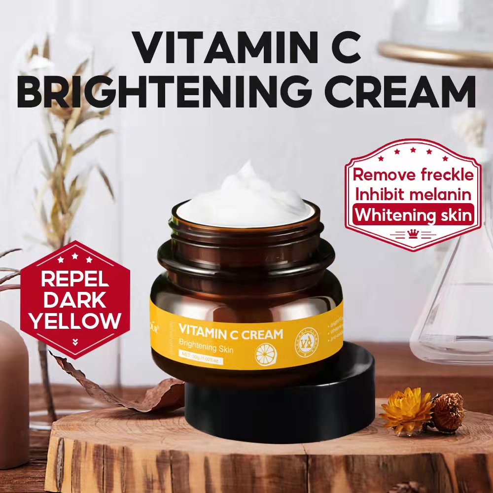 VIBRANT GLAMOUR Vitamin C Cream dan Serum Brightening Set Untuk Wajah Pemutih Pelembab Mencerahkan Kulit Memudarkan Flek Hitam