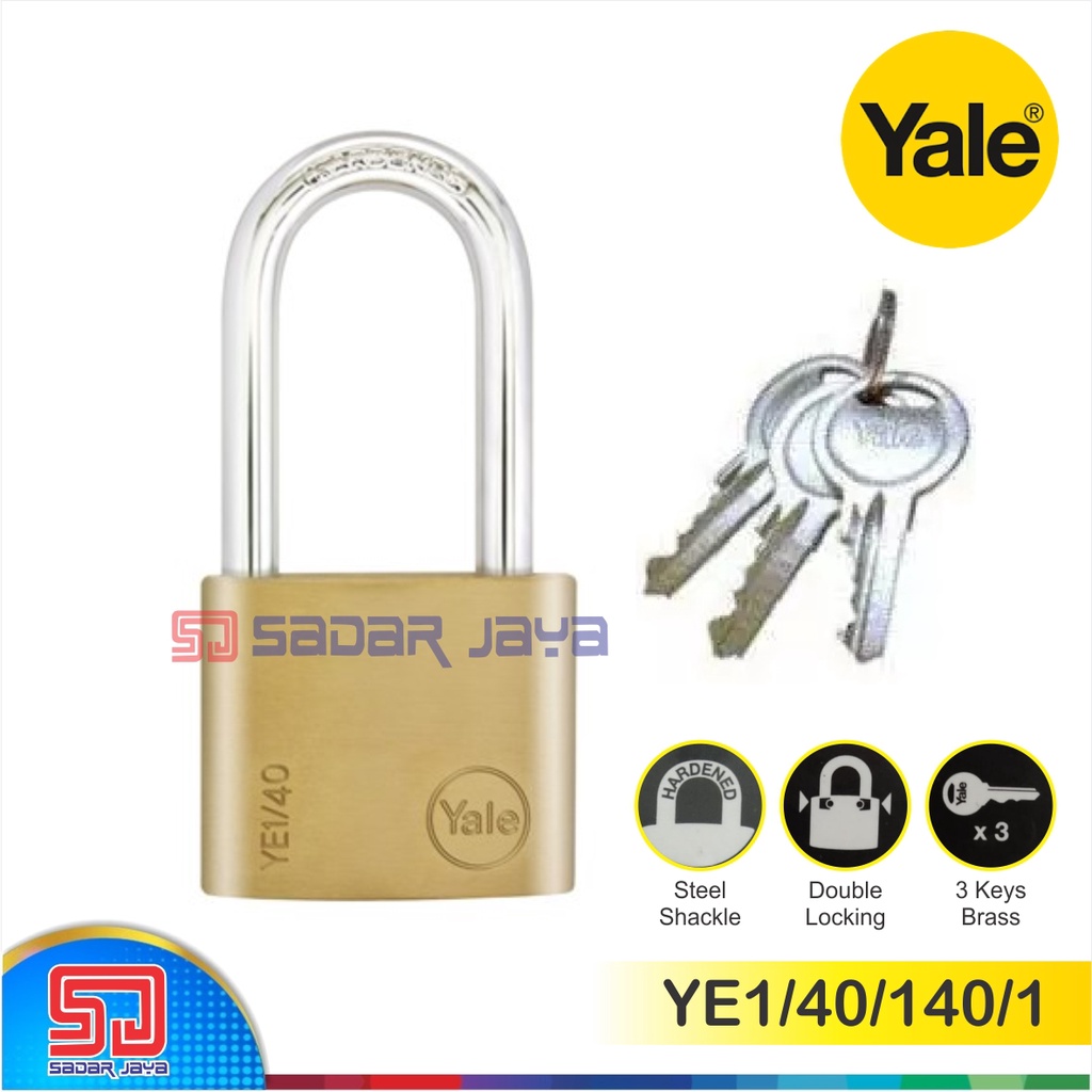 Yale YE1/40/140/1 Gembok 40mm Kuningan Leher 40 mm Padlock Brass Material Hardened Steel