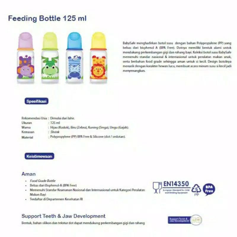 DOT BAYI Botol Dot Susu 125 ml &amp; 250 ml Feeding Bottle Babysafe JS003 &amp; JS004