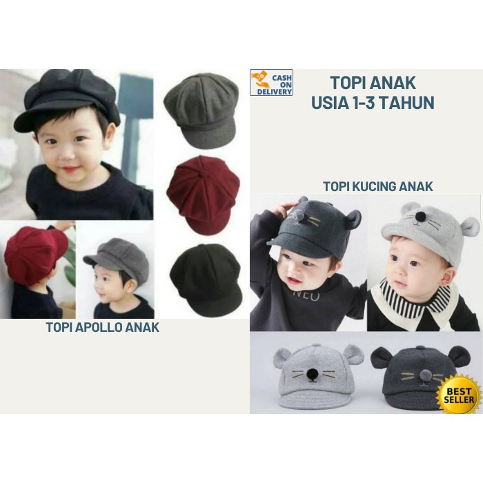 Topi Anak / Balita Apollo dan Topi Anak Karakter Kucing Usia 1 Sampai 3 Tahun Laki Perempuan