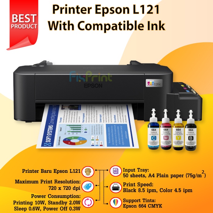 Printer Epsn L121 L-121 Ink Tank With Tinta 664 New Oriignal