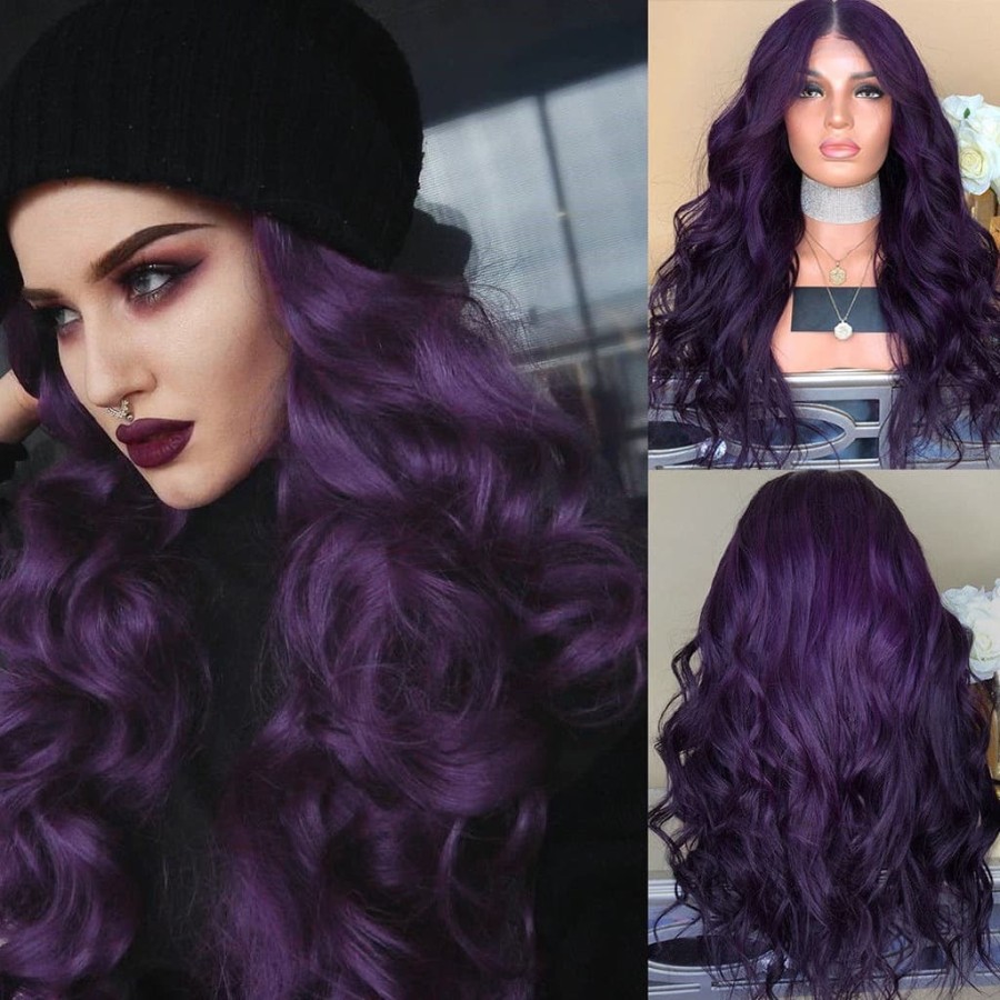 Wig ungu dark purple pirang blonde rambut gelombang panjang