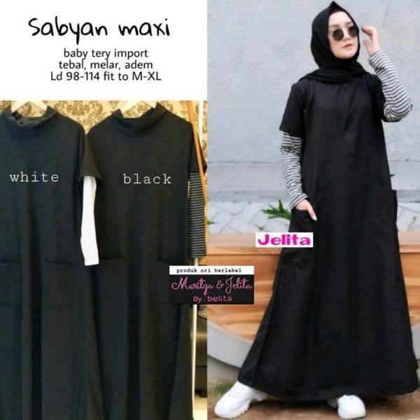 SFS Sabyan Maxi dress terusan gamis syari hitam salur stripe garis hijab baju muslim murah