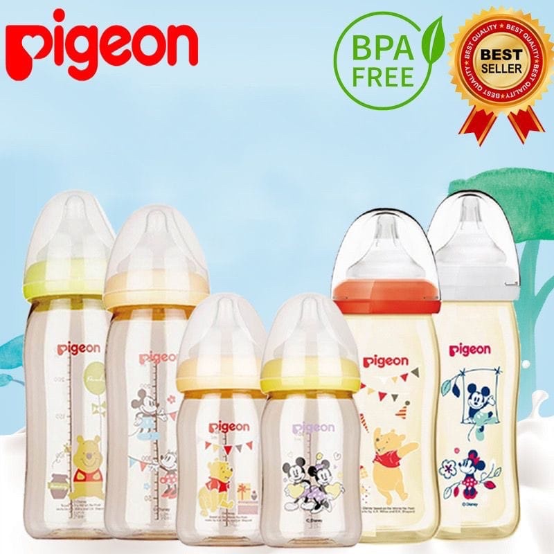 Pigeon Disney 160ml 240ml Botol Susu PPSU Wide Neck Mickey Minnie Pooh Snoopy