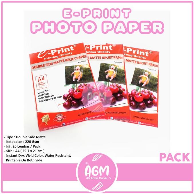 

Big Sale Eprint Photo Paper Double Side Matte Inkjet Paper A4 220gsm Big Sale