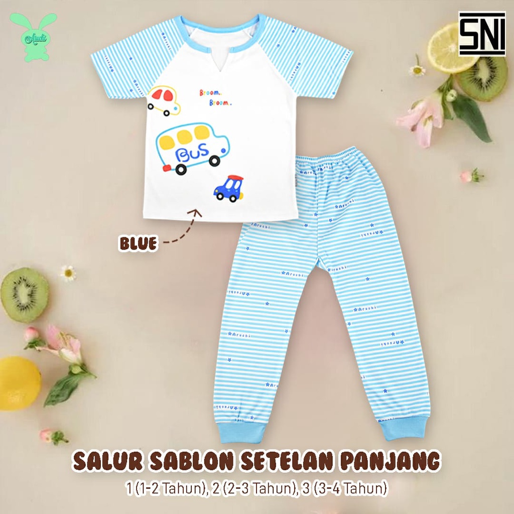 Aruchi Setelan Pendek Panjang Polo Series / Salur Motif- Setelan Anak Murah