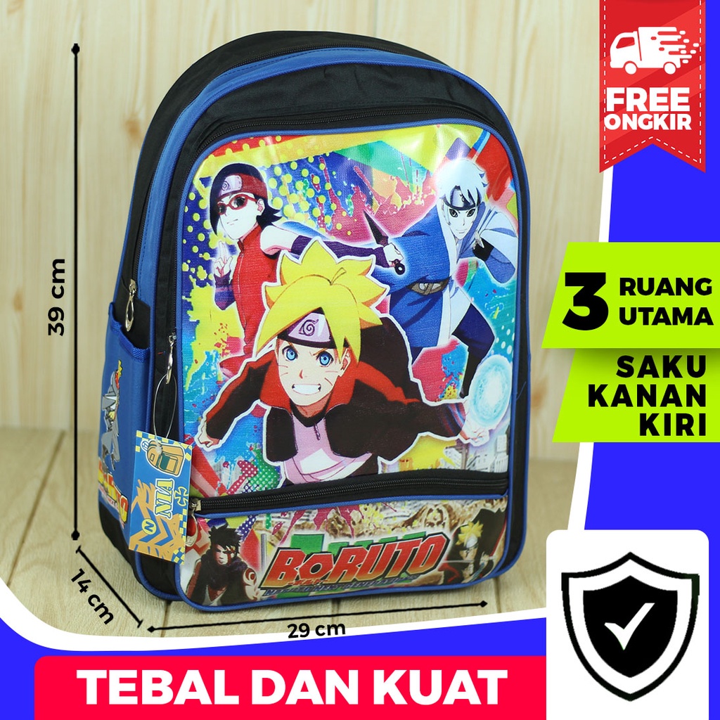 Tas Gendong Anak Sekolah Motif Naruto Biru Ransel Anak Laki Laki Keren Bahan Polyester Tebal Kuat