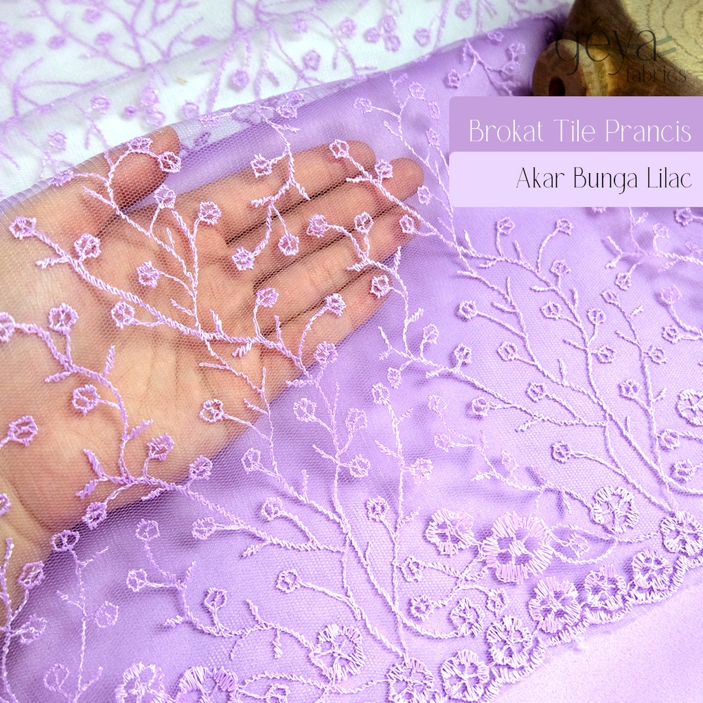 Hnna 1/2 meter Kain Brokat Tile Prancis Bahan Kebaya Motif Akar