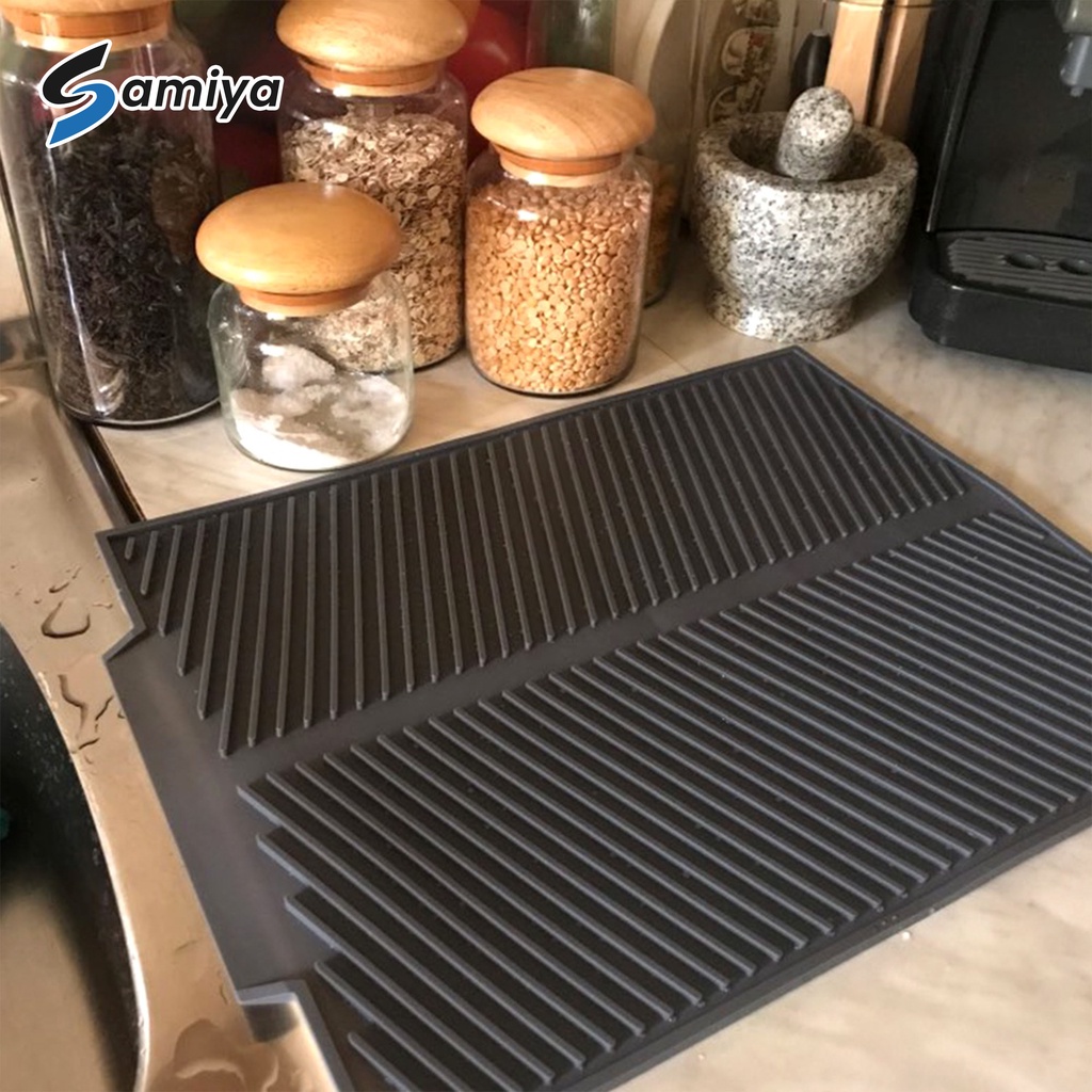 alas tatakan silikon pengering gelas piring dapur / silicone dish drying mat drain pad / bar kitchen mat