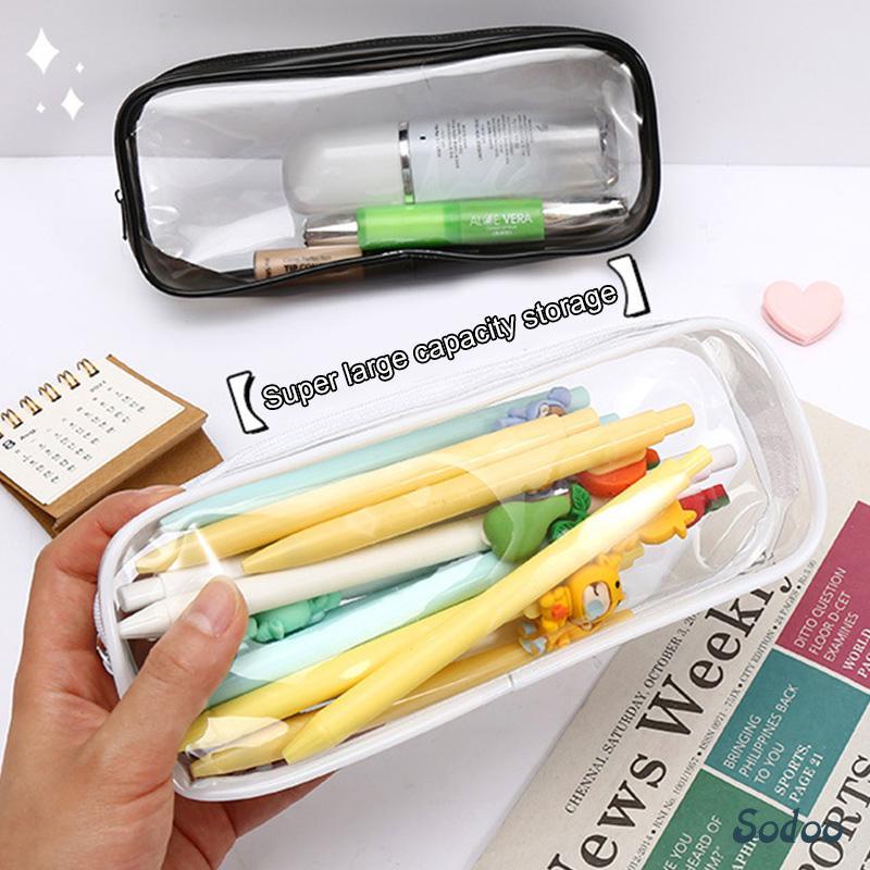 

COD Pen Kotak Rotating Pen Transparent PVC Stationery Zipper Pen Bag Travel Portable Toiletry Makeup Storage Bag kotak alat tulis