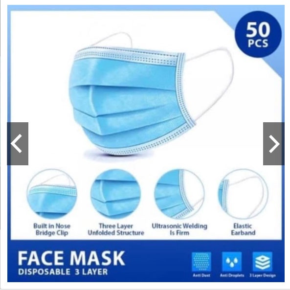 Masker Hjiab 3PLY 50 pcs / Masker Earloop 3PLY 50 pcs / Masker Headloop 3 PLY/  isi 50 pcs Medis Masker Bedah 3ply isi 50pcs TANPA BOX