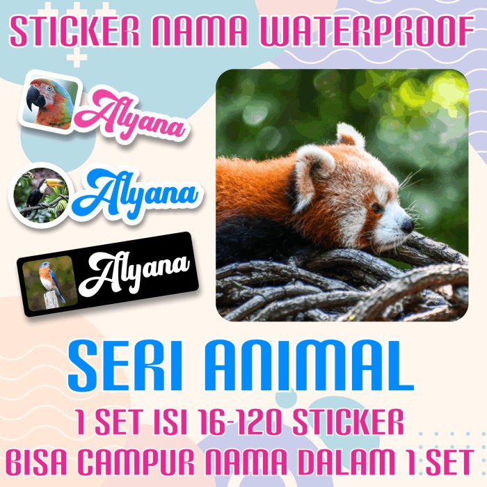 

[14-120 pcs] Sticker Nama Waterproof Custom Seri Binatang / Animal
