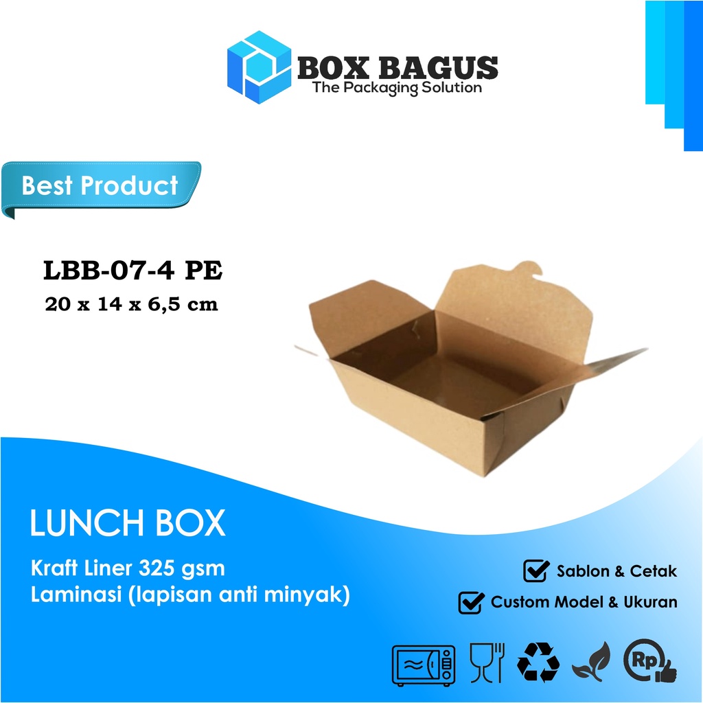 LUNCH BOX DUS KOTAK HAMPERS MAKANAN NASI MIE BUBUR KUE SNACK 20x14x6,5 cm PAPER KRAFT 325 gsm LAMINASI