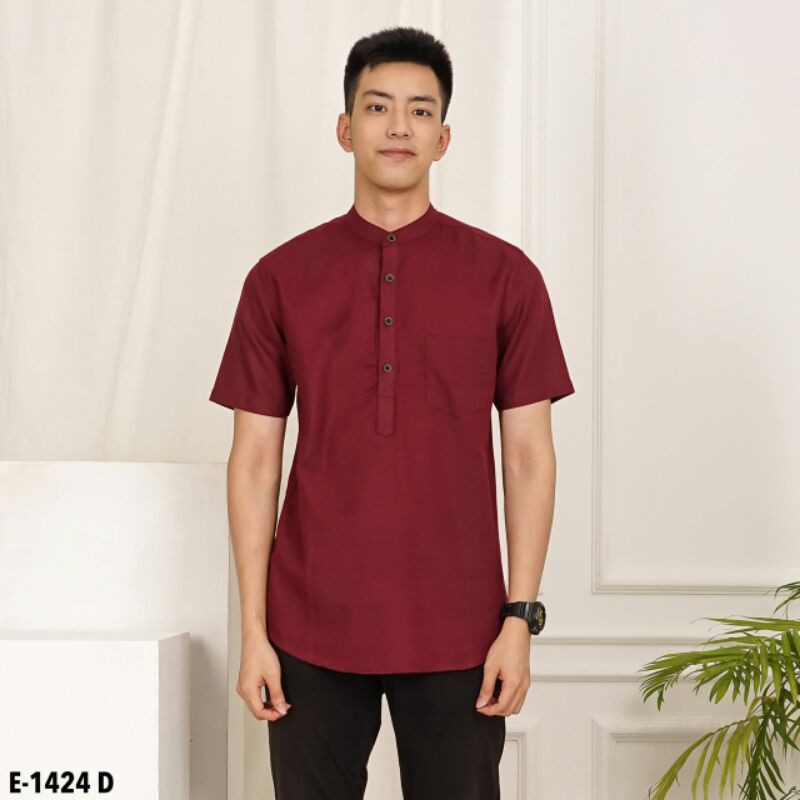 Baju koko lengan pendek merah marun | Kemeja koko lengan pendek | Kemeja pria lengan pendek