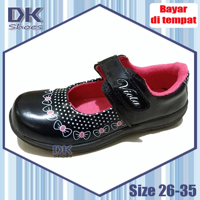 Viola Kitty Pink 26-35 / Sepatu Flat Sekolah Hitam Pink Anak Perempuan TK / Sepatu Pesta Anak