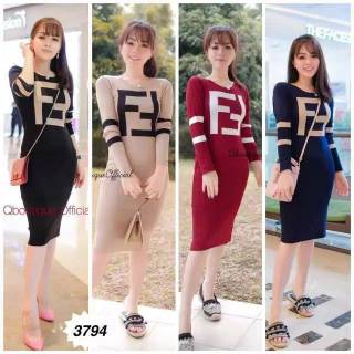 DRESS WANITA FF FENDI  IMPORT CANSUAL DRESS MIDI TERBARU  