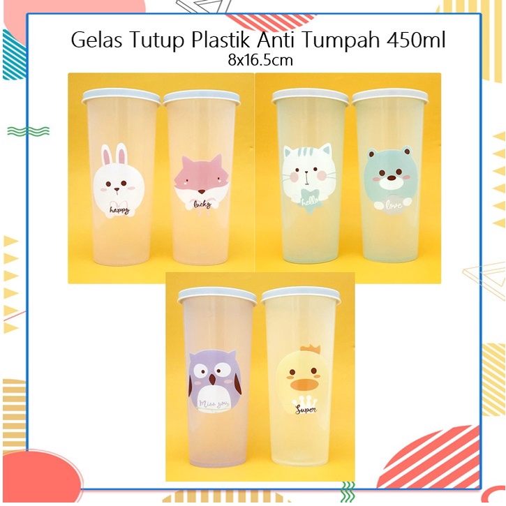 Gelas Tutup Plastik Anti Tumpah 450ml