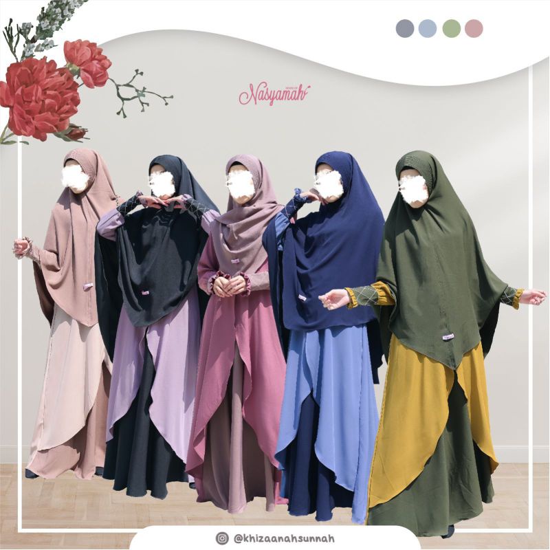FATEEMA SET BY KHIZAANAH SUNNAH GAMIS SYAR'I TIFFANY TWILL KHIMAR PED ANTEM FREE CADAR TERBARU SET G