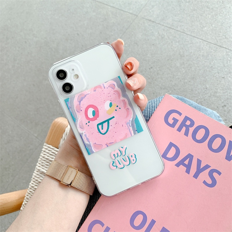 Soft Case Pelindung Desain Kartun Monster Pink Untuk Iphone 6 6s 7 8 PLUS X XR XS 11 12 13 MINI PRO MAX SE 2020