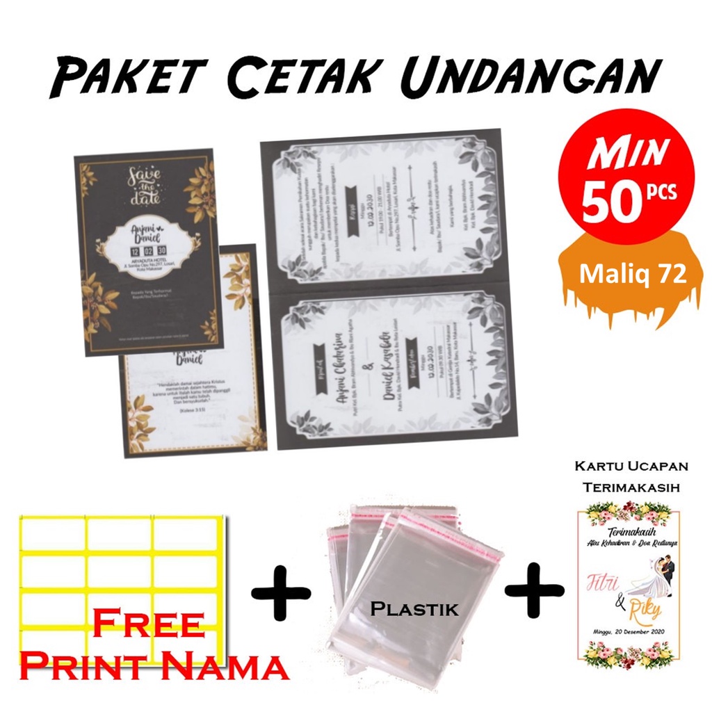 Paket Cetak Undangan Pernikahan Dan Khitanan MALIQ 72
