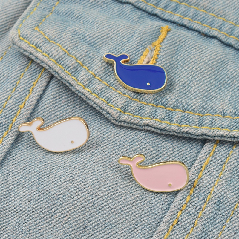 Bros Pin Enamel Desain Kartun Whale Marine Life 3 Warna Untuk Hadiah