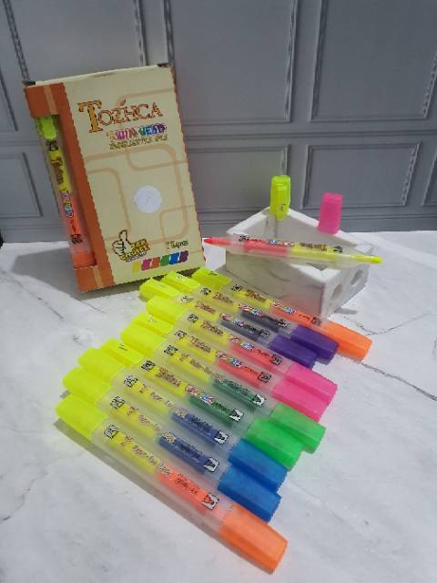stabilo 2 warna (1pak=12pc)/stabilo 2 mata/twin head highlighter-1