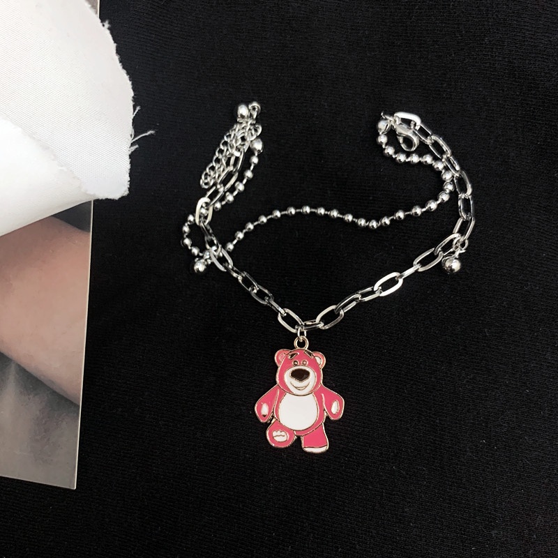 Gelang Double Layer Motif Kartun Beruang Strawberry Gaya Korea Untuk Wanita