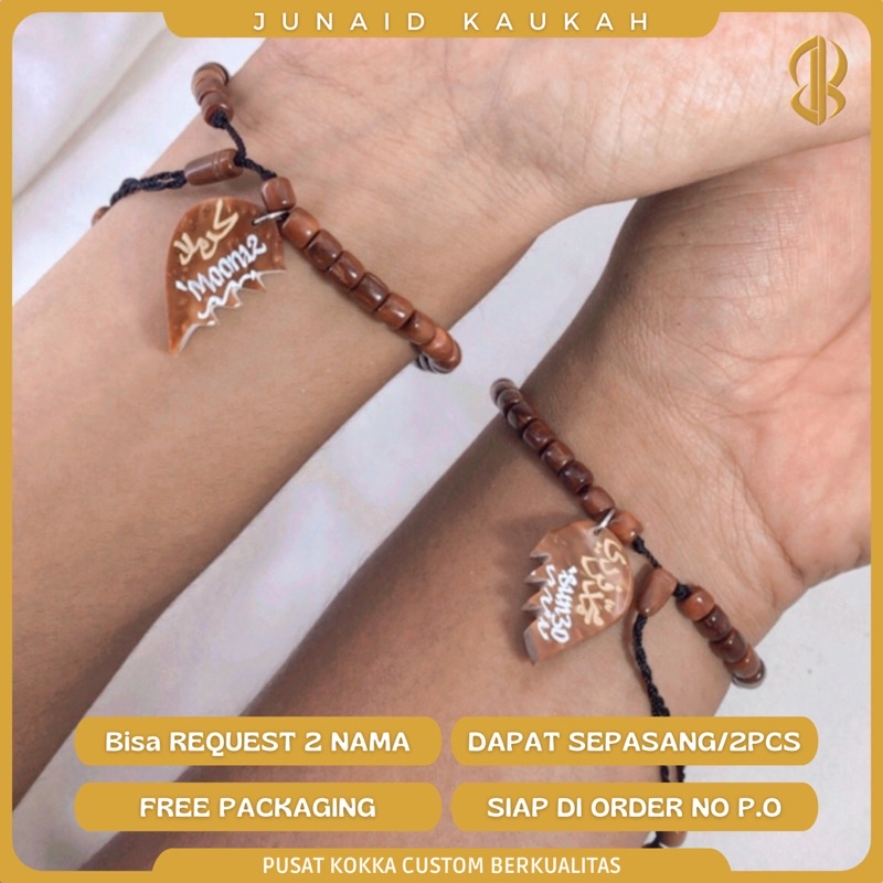 Gelang kaokah couple love belah isi 2pcs bisa request nama sudah dapat sepasang kokka marjan tasbih kaukah original