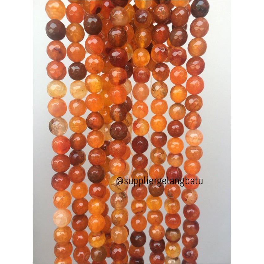 Batu Carnelian serat orange 8mm CUTTING natural oren bahan alam craft aksesoris supplier pria wanita