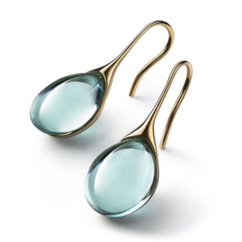 Anting Kait Gantung Lapis Emas 18k Hias Batu Permata Cat Eye Variasi 4 Warna Untuk Wanita