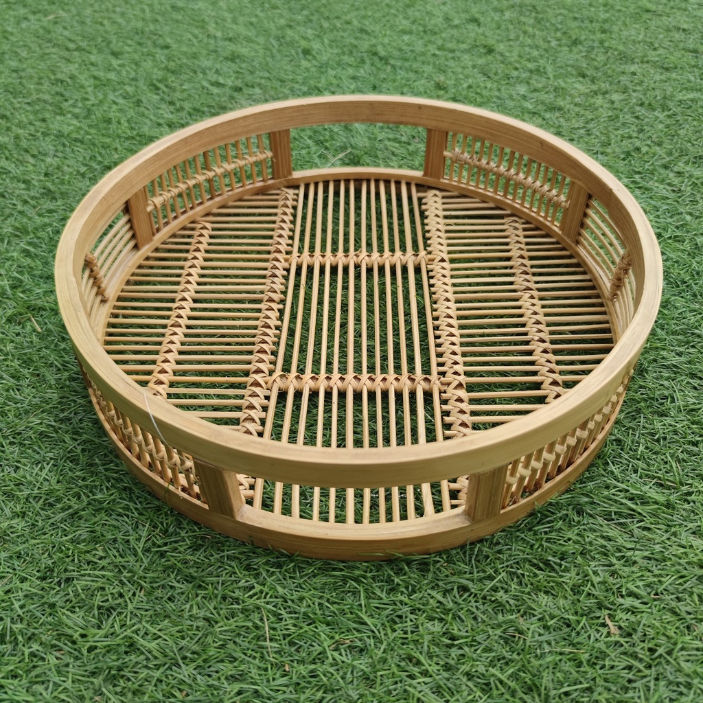 Keranjang Nampan Tempat Minuman Tray Bambu Bulat - 30x30x7cm