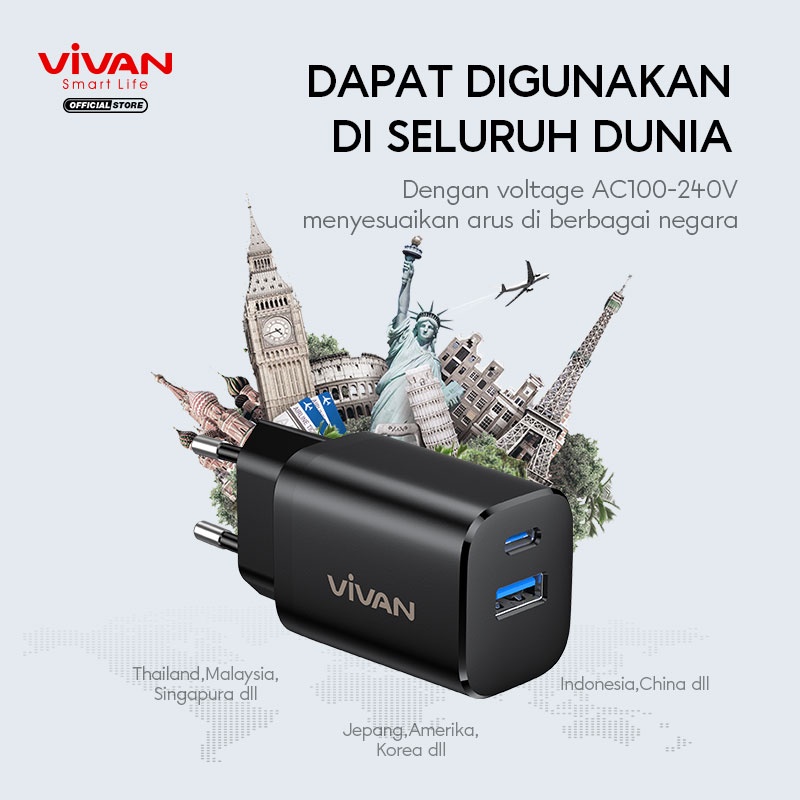 Charger Original VIVAN Fast Charging Power Super 30 Casan 3A Quick Charge 3.0 18W Garansi 1 TAHUN