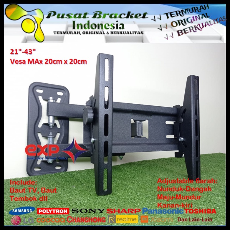 Bracket TV SHARP 14 s/d 43 inch 6 ARAH FULL BESI SUPER KOKOH GARANSI 100% ORI