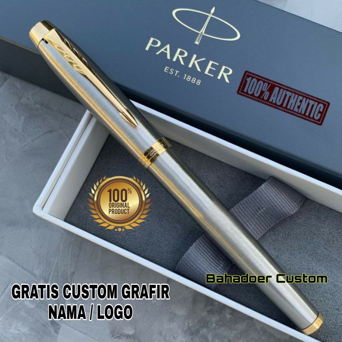 

Pulpen - Pulpen Parker Original New Im Brushed Metal Gratis Custom Grafir Nama