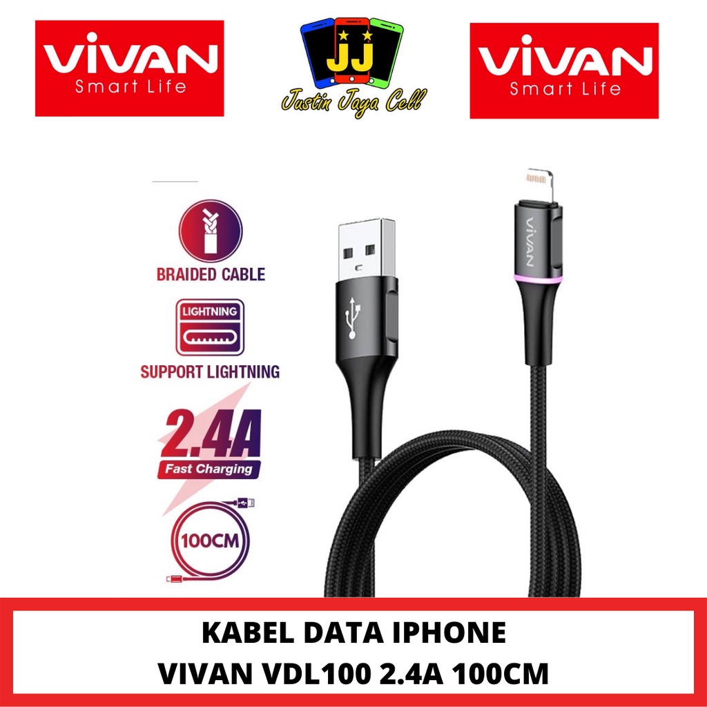 KABEL DATA IPHONE VIVAN VDL100 2,4A FAST CHARGING 100 CM
