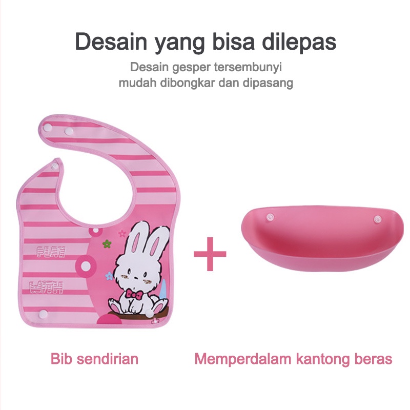 Premium Baby Bibs Silikon BPA Free Waterproof MPASI Celemek Makan Bayi Feeding Silicone Slabber Bib/C 2